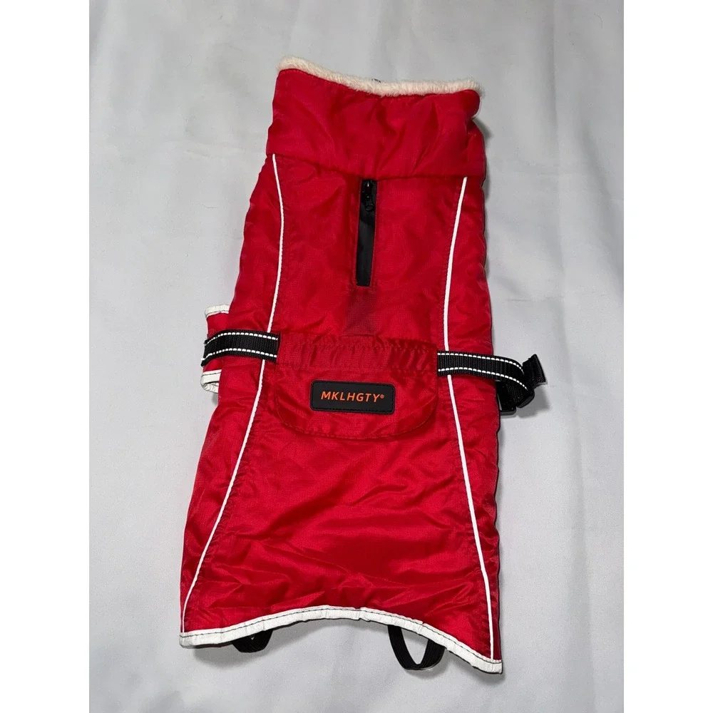MKLHGTY Red Dog Winter Coat Reflective Harness Jacket Faux Fur‎ Lined Medium